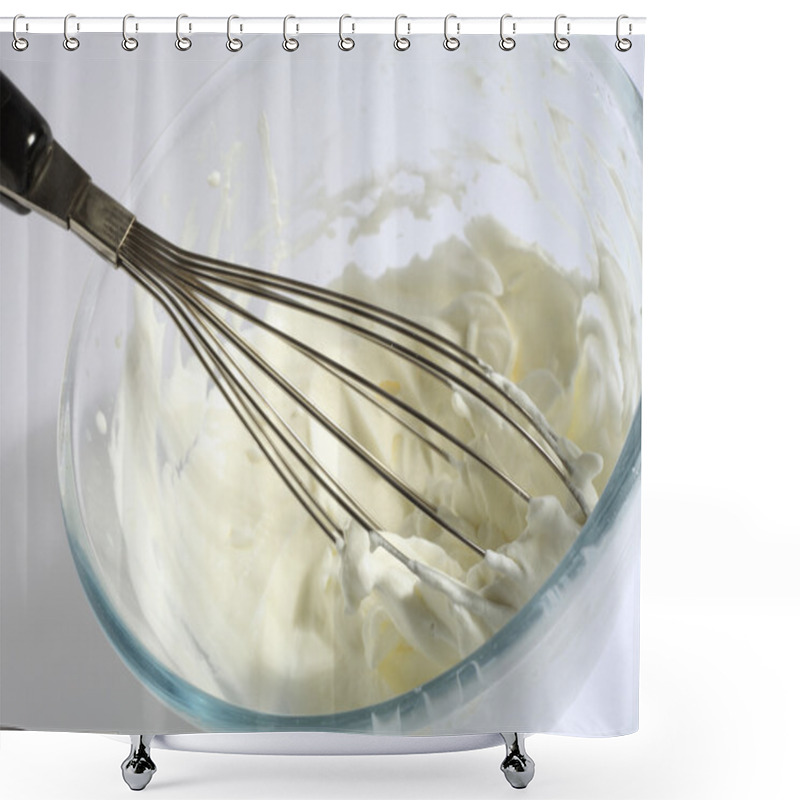 Personality  Whipping cream in a glass bowl shower curtains