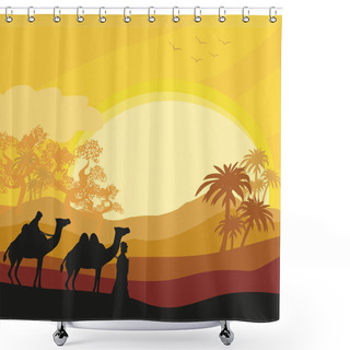 Personality  Bedouin Camel Caravan In Wild Africa Landscape Shower Curtains