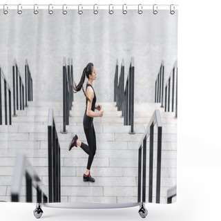 Personality  Sportswoman Training On Stadium Stairs  Shower Curtains