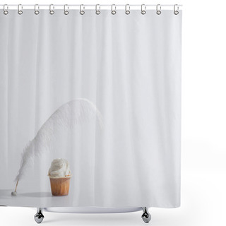 Personality  Weightless Feather Near Tasty Cupcake On White  Shower Curtains