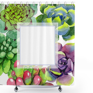 Personality  Amazing Succulents. Watercolor Background Illustration. Frame Square. Aquarelle Hand Drawing Succulent Plants. Shower Curtains