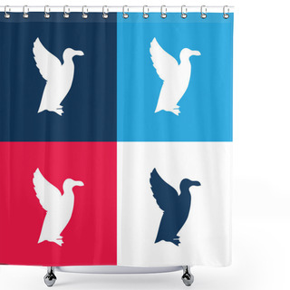 Personality  Bird Auk Shape Blue And Red Four Color Minimal Icon Set Shower Curtains