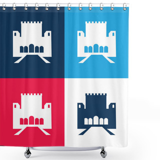 Personality  Alhambra Blue And Red Four Color Minimal Icon Set Shower Curtains