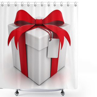 Personality  Gift Box With Red Ribbon Bow And Blank Tag Shower Curtains