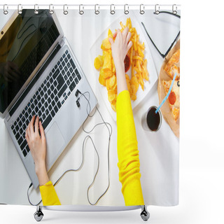 Personality  Woman Working At The Computer  Shower Curtains