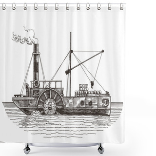 Personality  Steamer On A White Background. Sketch Shower Curtains