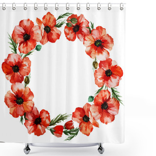 Personality  Watercolor Poppy Wreath Shower Curtains