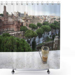 Personality  Beautiful View Of Rome And Cup With Cafe Latte  Shower Curtains