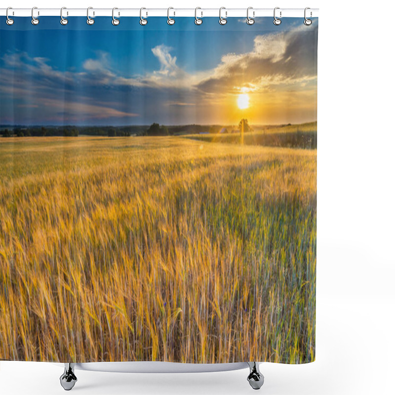 Personality  Beautiful Landscape Of Sunset Over Corn Field At Summer Shower Curtains