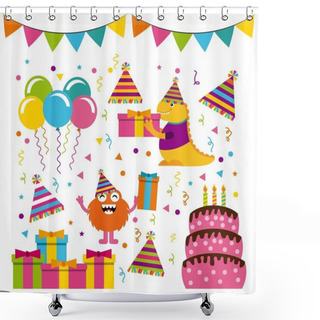Personality  Monster Characters In Birthday Party Shower Curtains