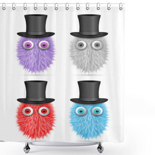 Personality  Hairy Cartoons On A White Background. Vector Illustration. Shower Curtains