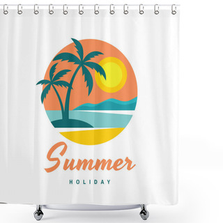 Personality  Summer Holiday - Concept Business Logo Vector Illustration In Flat Style. Tropical Paradise Creative Badge. Palms, Island, Beach, Sunrise, Sea. Travel Webbanner Or Poster. Graphic Design Element.  Shower Curtains