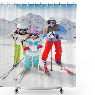Personality  Ski, Winter, Snow, Skiers, Sun And Fun - Family Enjoying Winter Shower Curtains