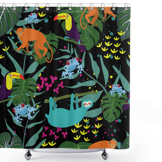 Personality  Rain Forest Tropical Jungle Pattern With Colorful Poison Dart Fr Shower Curtains