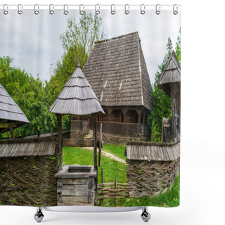 Personality  Wooden Fountain From The Ilea House, Maramures Village Museum, Romania Shower Curtains