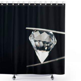 Personality  Transparent Pure Sparkling Diamond In Tweezers Isolated On Black Shower Curtains