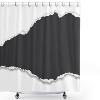 Personality  Piece Of Torn Horizontal Black Stained Paper With Soft Shadow Is On White Background For Text. Vector Illustration Shower Curtains