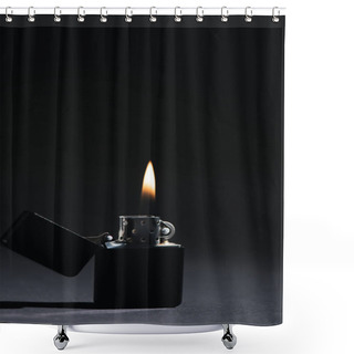 Personality  Dark Lighter With Burning Fire On Black With Copy Space  Shower Curtains