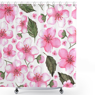 Personality  Watercolor Pink Cherry Sakura Seamless Pattern Texture Background Shower Curtains