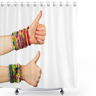 Personality  Two Hand With Trendy Handmade Weaving Bracelets Show Okey Shower Curtains