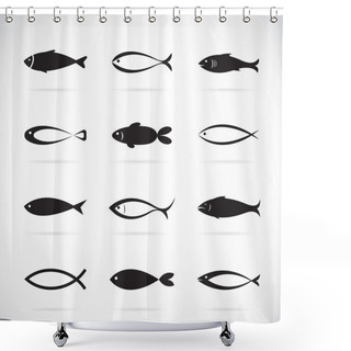 Personality  Set Of Vector Fish Icons On White Background, Vector Fish Icons  Shower Curtains