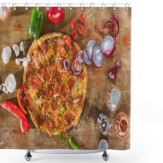 Personality  Italian Pizza With Pepperoni Shower Curtains