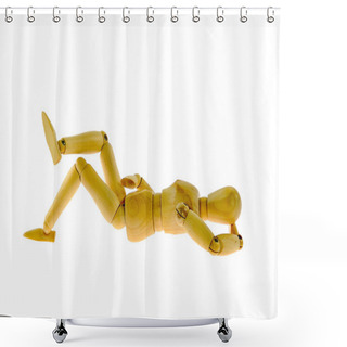 Personality  Wooden Figure Sleeping  Isolated On White Background  Shower Curtains