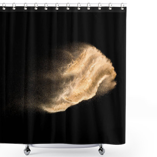 Personality  Golden Dry River Sand Explosion Isolated On White Background. Abstract Sand Splashing. Shower Curtains