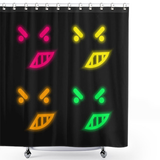 Personality  Anger On Emoticon Face Of Rounded Square Outline Four Color Glowing Neon Vector Icon Shower Curtains