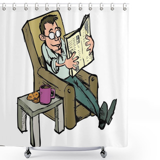 Personality  Cartoon In A Lounge Chair Reading A Newspaper Shower Curtains