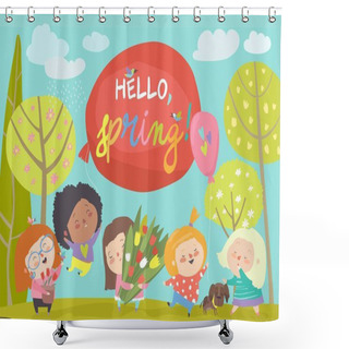 Personality  Cute Little Girls Meeting Spring In Park Shower Curtains