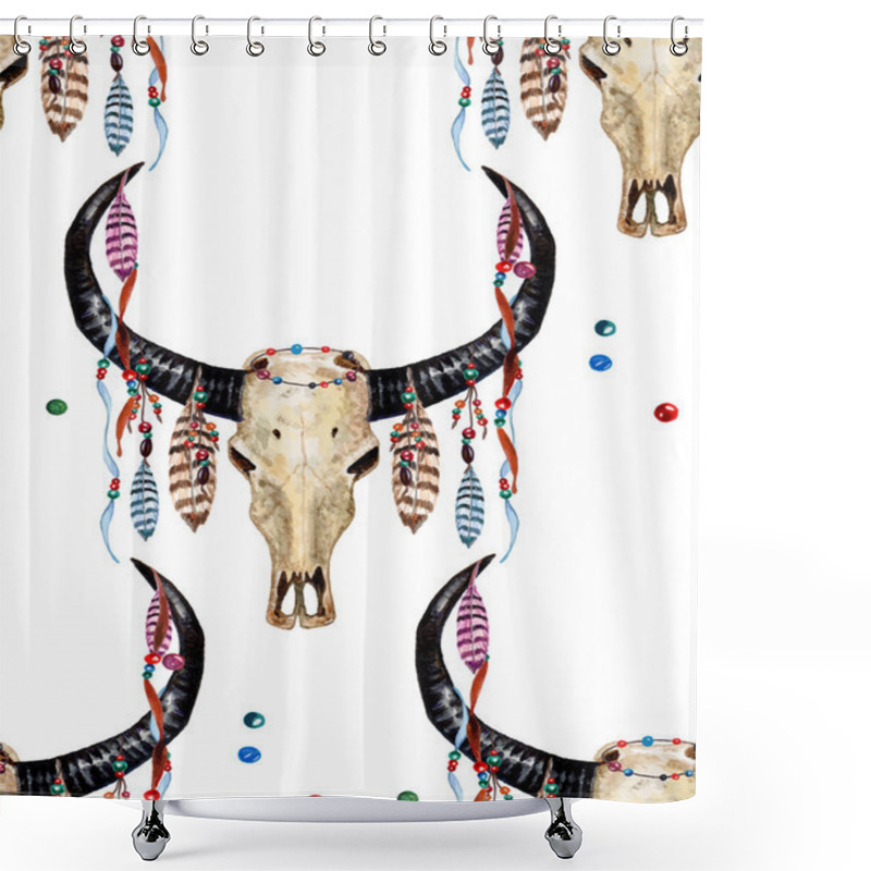 Personality  Buffalo Skull And Feathers Pattern Shower Curtains