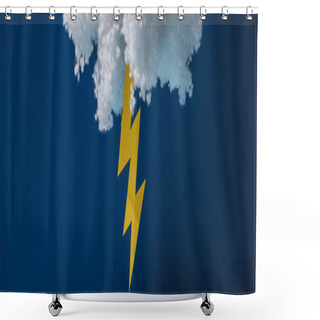 Personality  White Fluffy Cloud Made Of Cotton Wool With Lightning Isolated On Dark Blue, Panoramic Shot Shower Curtains