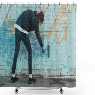 Personality  Street Artist Painting Colorful Graffiti On Wall With Roller Shower Curtains