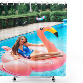 Personality  Pregnant Woman On A Flamingo Air Mattress Shower Curtains