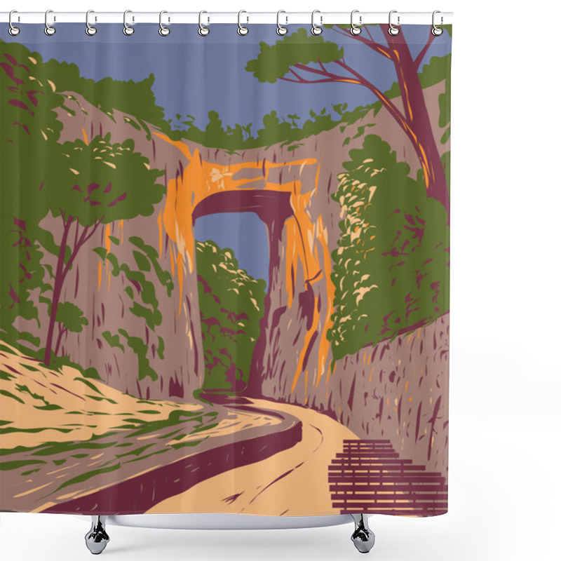 Personality  WPA Poster Art Of Natural Bridge State Park With A Natural Arch In Rockbridge County, Virginia United States USA Done In Works Project Administration Style Or Federal Art Project Style Shower Curtains