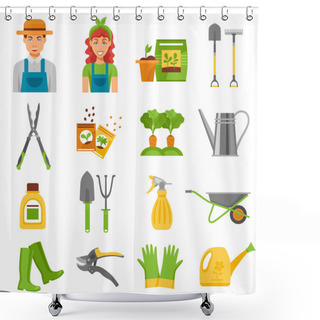 Personality  Gardener Tools Accessories Flat Icons Set  Shower Curtains