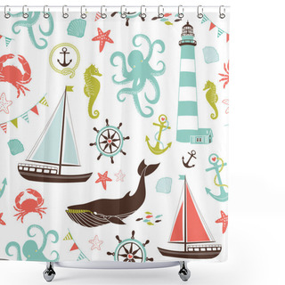 Personality  Retro Seamless Nautical Pattern Shower Curtains