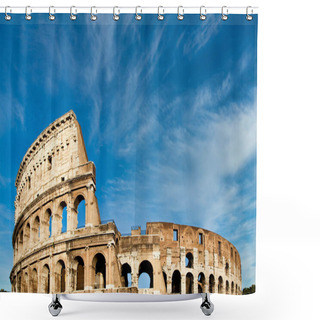 Personality  Rome, Italy. Arches Archictecture Of Colosseum (Colosseo) Exterior With Blue Sky Background And Clouds. Shower Curtains