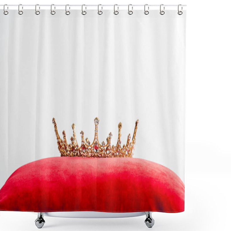 Personality  royal crown on red pillow isolated on white with copy space  shower curtains