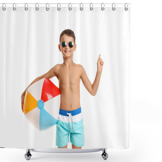 Personality  Little Boy With Beach Ball On White Background Shower Curtains