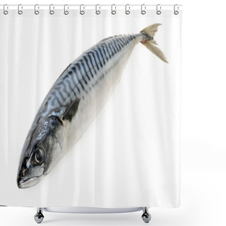 Personality  Mackerel Fish On Wooden Plate Isolated Shower Curtains