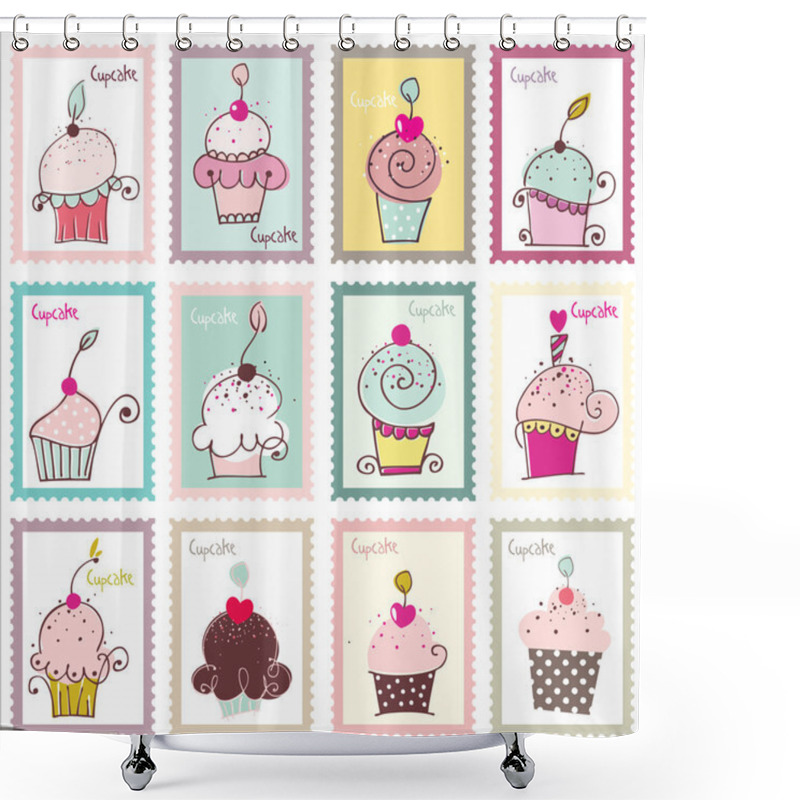 Personality  Cupcake Post Stamp Design Set Shower Curtains