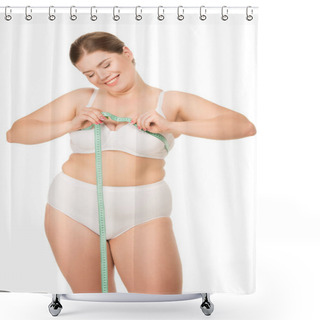 Personality  Overweight Woman Measuring Chest Shower Curtains