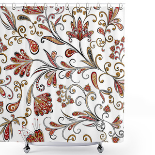 Personality  Abstract Vintage Pattern With Decorative Flowers, Leaves And Paisley Pattern In Oriental Style. Shower Curtains