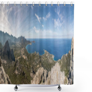 Personality  Panoramic View Across Calvi Bay And Revellata In Corsica Shower Curtains