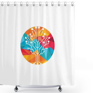 Personality  Digital Tree Vector Logo Design. Technology Logo Template Design Vector. Shower Curtains