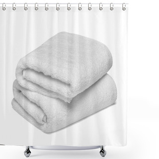 Personality  Close Up Of A Stack Of White Towels Bathroom On White Background Shower Curtains