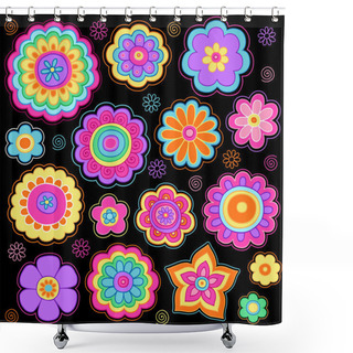 Personality  Flower Power Doodles Groovy Psychedelic Flowers Vector Set Shower Curtains