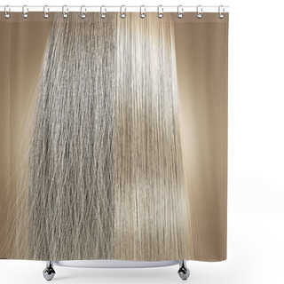 Personality  Blonde Hair Frizzy And Straight Comparison Shower Curtains